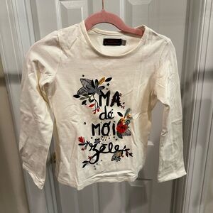 Catimini Cream Long Sleeve Tee with Artistic Graphics for girls - size: 6 years